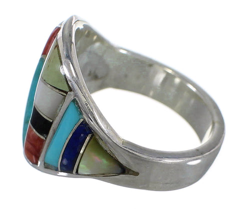 Sterling Silver Multicolor Inlay Southwestern Ring Size 6-1/4 QX75210